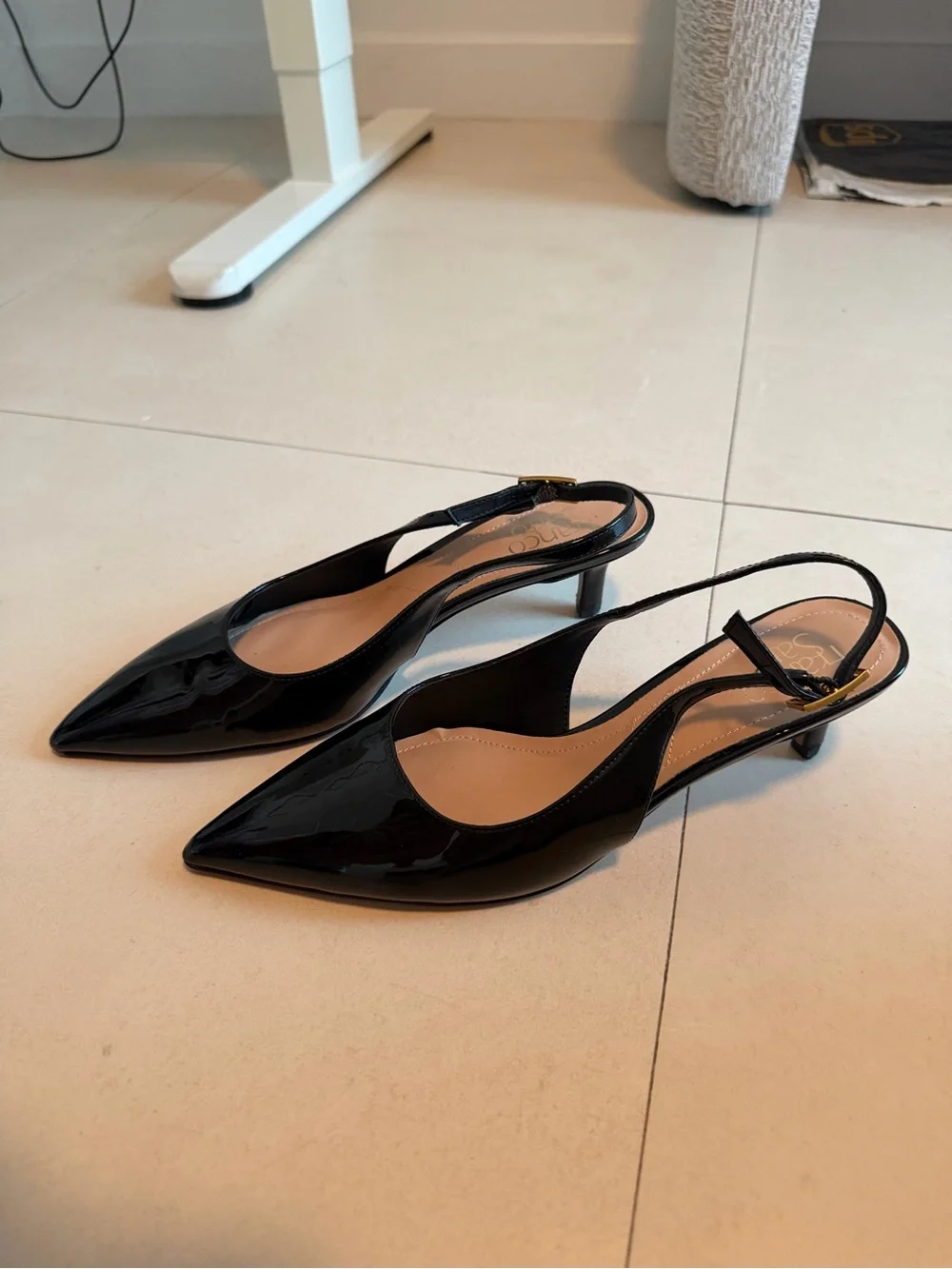 Franco Sarto Black Patent Pointed Slingback Flats